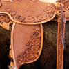 Specs: Wade Tree - by Rick Reed 93 degree Bars 16 inch seat, 7/8ths flat plate riggin, 4 - 1/2 inch Stainless Steel Stirrups, Cantle is 4 and 1/2 inches hight X 12 and 1/2 inches wide, 2 inch tooled Cheyenne Roll, All Stainless Steel Hardware - By Harwood, Santa Barbarbra Twisted Stirrup Leathers, Smooth Back Cinch